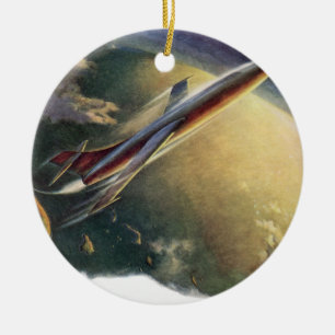 Raumflugzeug-Erde der Vintagen Science Fiction Keramik Ornament