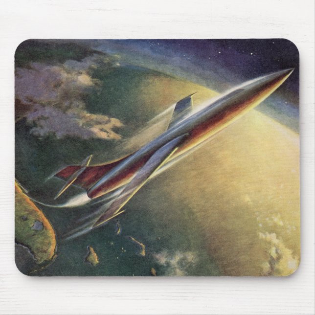 Raumflugzeug-Erde der Vintagen Science Fiction Mousepad (Vorne)