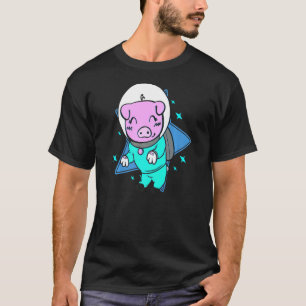 Raumgalaxie Sterne Fliegendes Schweine Raumschiff T-Shirt