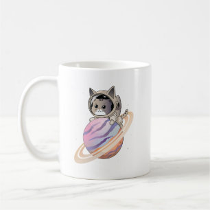 Raumkatze Astronaut mit Planet Saturn Kaffeetasse