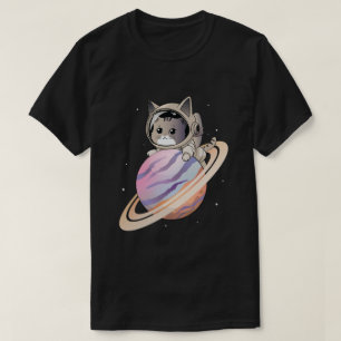 Raumkatze Astronaut mit Planet Saturn T-Shirt