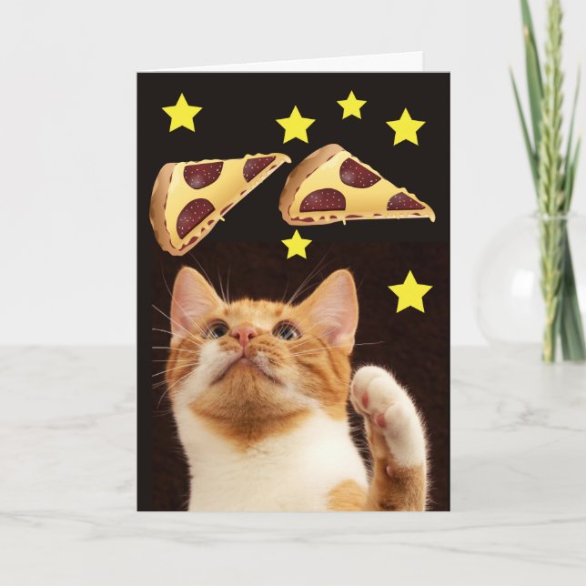 RAUMKATZE MIT PIZZA-FUNNEN GEBURTSTAGSKARTEN KARTE (Vorderseite)