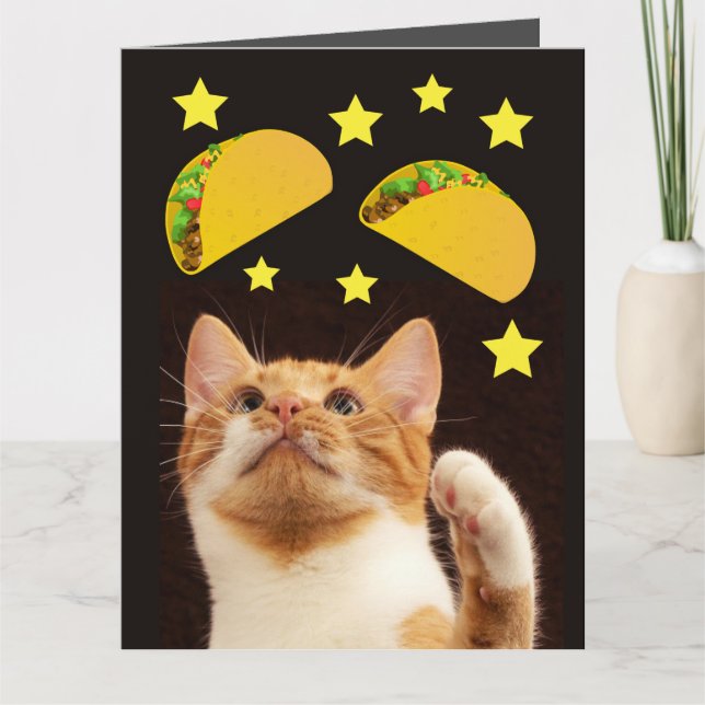 RAUMKATZE MIT TACOS GIANTE GEBURTSTAGSKARTEN KARTE (Vorderseite)