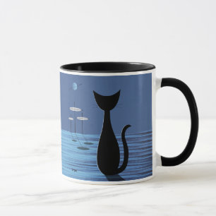 Raumkatze Mitte des Jahrhunderts in Blau Tasse