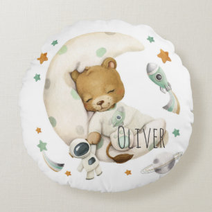 Raumlion, die auf dem Mond schläft Rundes Kissen