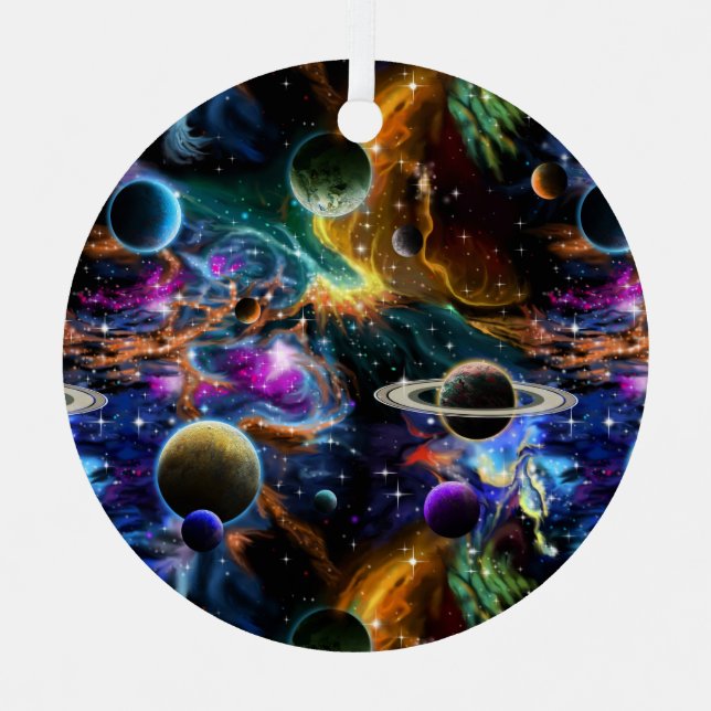 Raumnebel und Planeten Ornament Aus Metall (Vorderseite)
