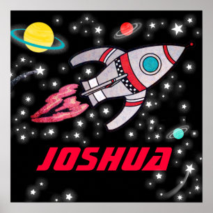 Raumrakete personalisierte Jungs schwarzes rotes P Poster