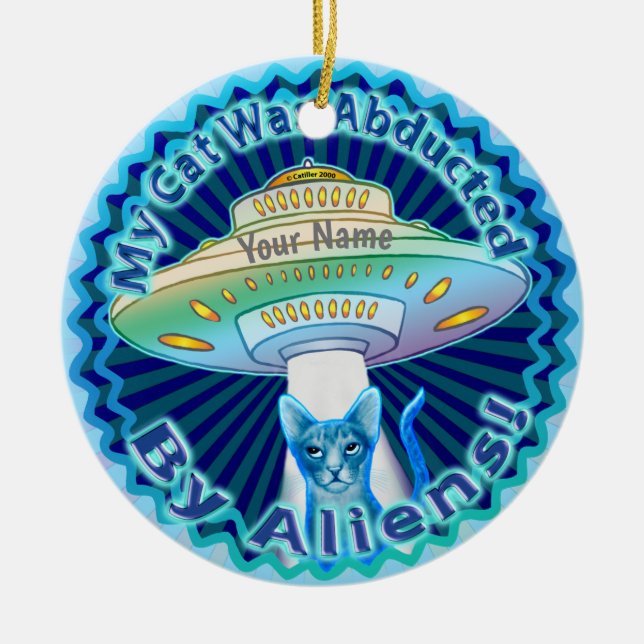 Raumschiff-Alien Cat Abduction Zollschmuck Keramik Ornament (Vorne)