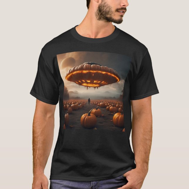 Raumschiff auf dem Planeten Pumpkin T-Shirt (Vorderseite)