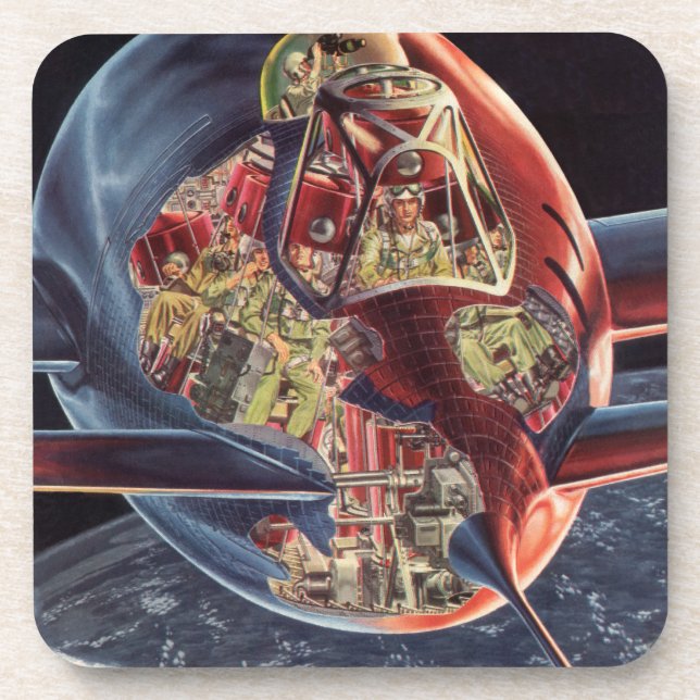 Raumschiff der Vintagen Science Fiction Getränkeuntersetzer (Vorderseite)