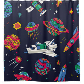 Raumschiff in Galaxy nahtloses Muster. Hintergrund Duschvorhang