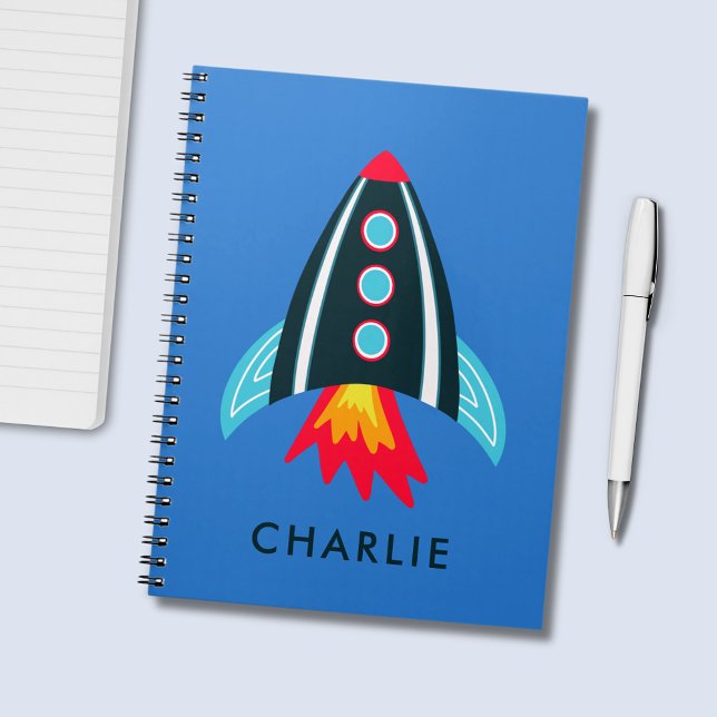 Raumschiff-Kinder Notizblock (Personalized kids space rocket notebook)