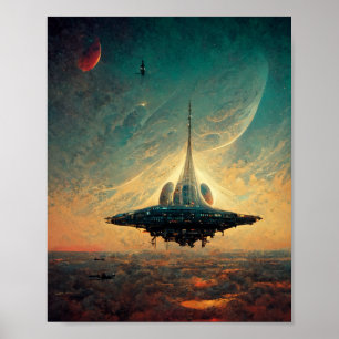 Raumschiff Landing Sci-Fi Art Poster