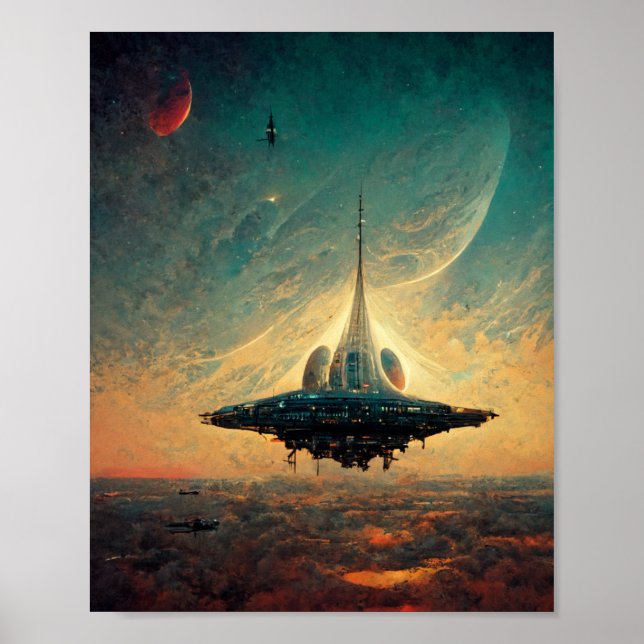 Raumschiff Landing Sci-Fi Art Poster (Vorne)