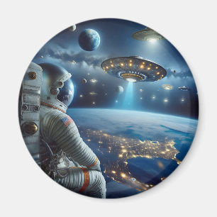 Raumschiffe und Astronaut im Weltraum Magnet