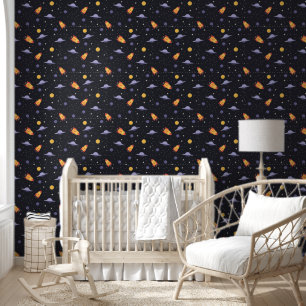 Raumschiffe und Ufo-Kinderzimmer Tapete
