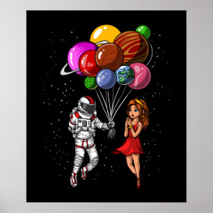Raumsonde Couple Cosmic Planets Balloons Poster