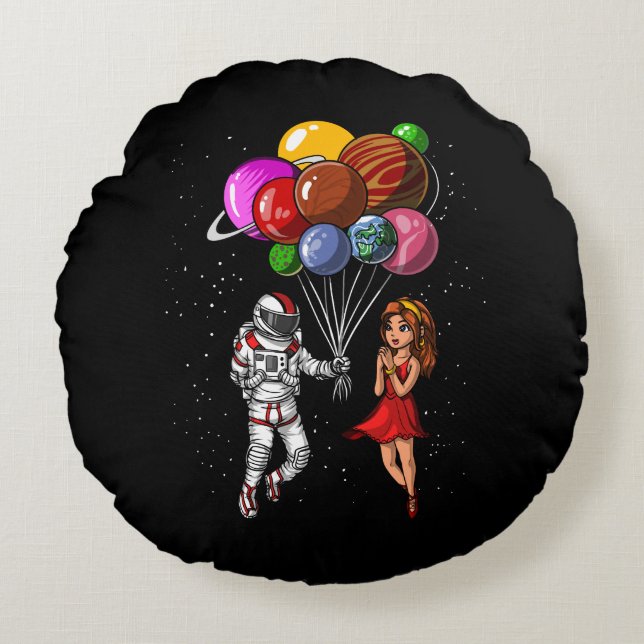 Raumsonde Couple Cosmic Planets Balloons Rundes Kissen (Vorderseite)