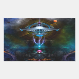 Raumstation Ansarious Fraktal Art Rechteckiger Aufkleber