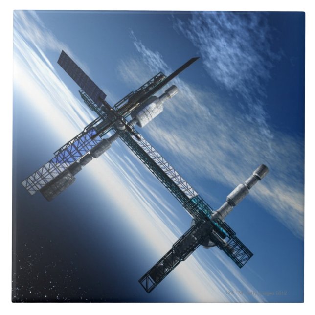 Raumstation. Computergrafik eines Raumes Fliese (Vorderseite)