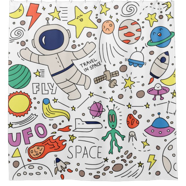 Raumthema in Doodstyle-Illustration Duschvorhang (Vorderseite)