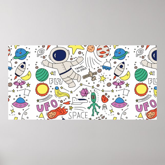 Raumthema in Doodstyle-Illustration Poster (Vorne)