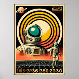 Raumzeitalter Mitte des Jahrhunderts Astronaut Lan Poster