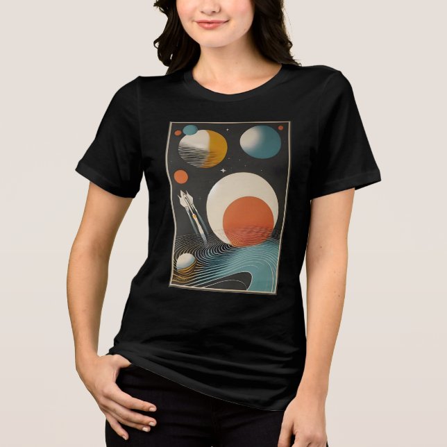 Raumzeitalter Mitte des Jahrhunderts Kunst Galaxie Tri-Blend Shirt (Vorderseite)