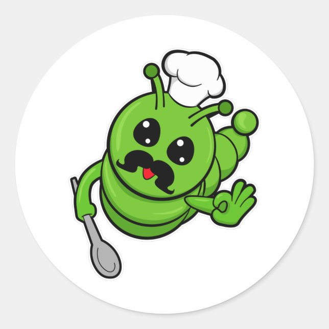 Raupe als Koch mit Löffel Runder Aufkleber (Vorderseite)