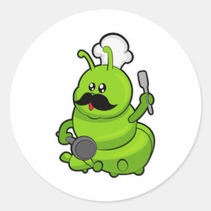 Raupe als Koch mit Mustache Runder Aufkleber