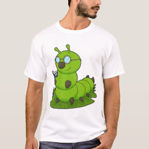 Raupe als Nerd mit Brille & Book T-Shirt