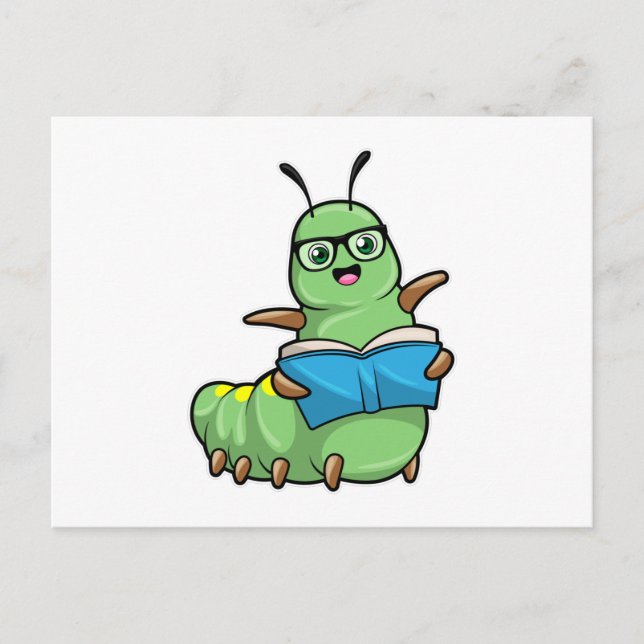 Raupe als Nerd mit Buch und Brille Postkarte (Vorderseite)