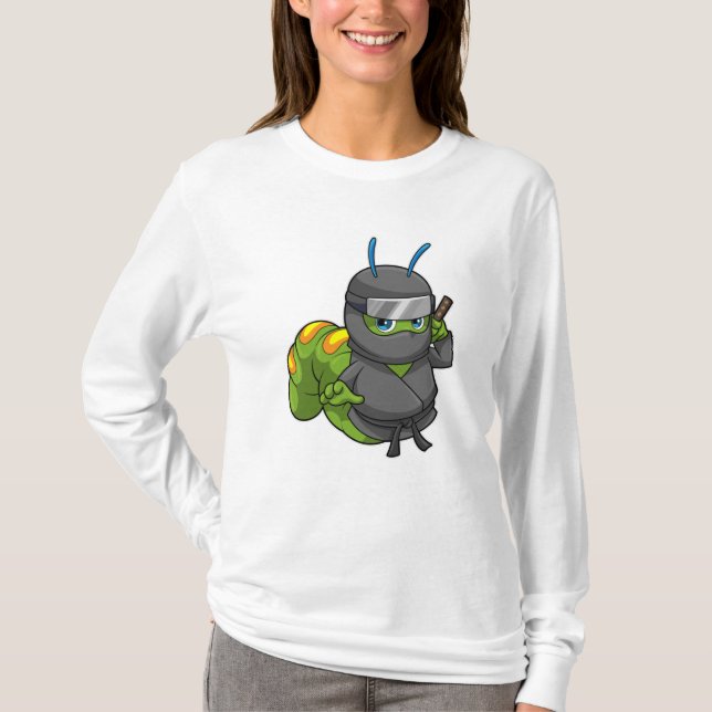 Raupe als Ninja mit Schwert T-Shirt (Vorderseite)