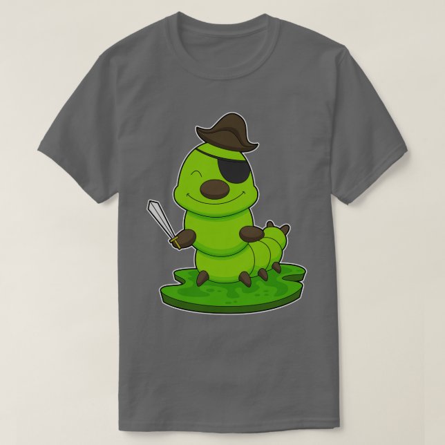 Raupe als Piraterie mit Schwert T-Shirt (Design vorne)