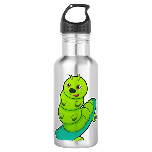 Raupe als Skater mit Skateboard Edelstahlflasche (Vorderseite)
