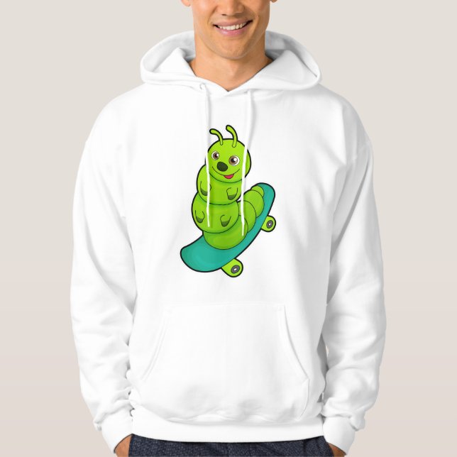 Raupe als Skater mit Skateboard Hoodie (Vorderseite)
