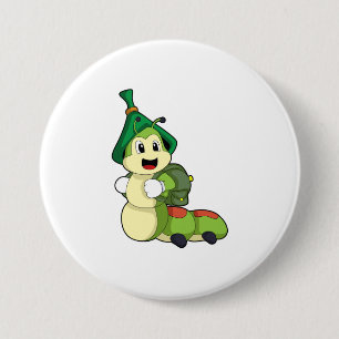 Raupe als Student mit Rucksack Button