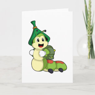 Raupe als Student mit Rucksack Karte