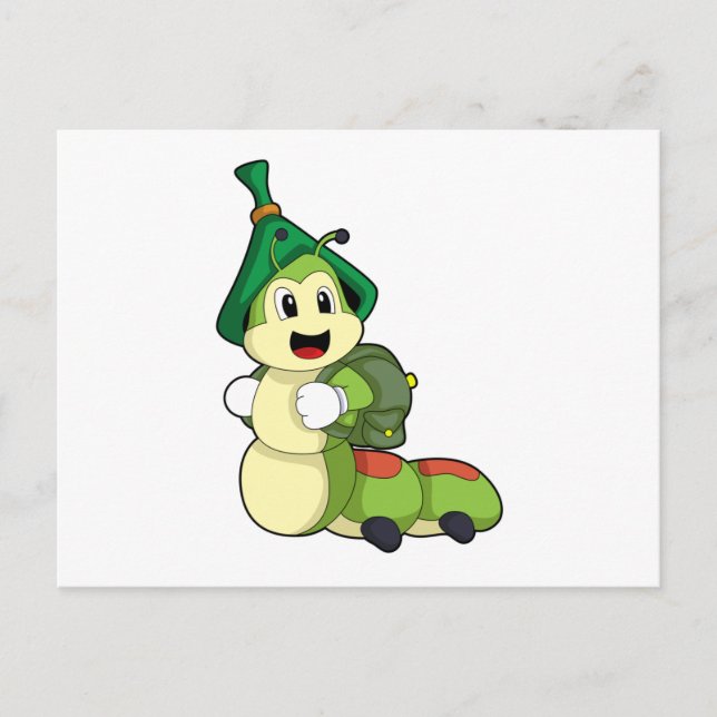 Raupe als Student mit Rucksack Postkarte (Vorderseite)