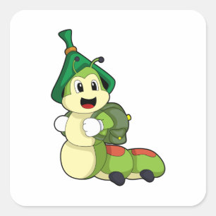 Raupe als Student mit Rucksack Quadratischer Aufkleber