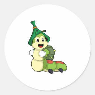 Raupe als Student mit Rucksack Runder Aufkleber