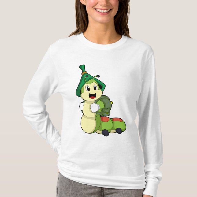 Raupe als Student mit Rucksack T-Shirt (Vorderseite)