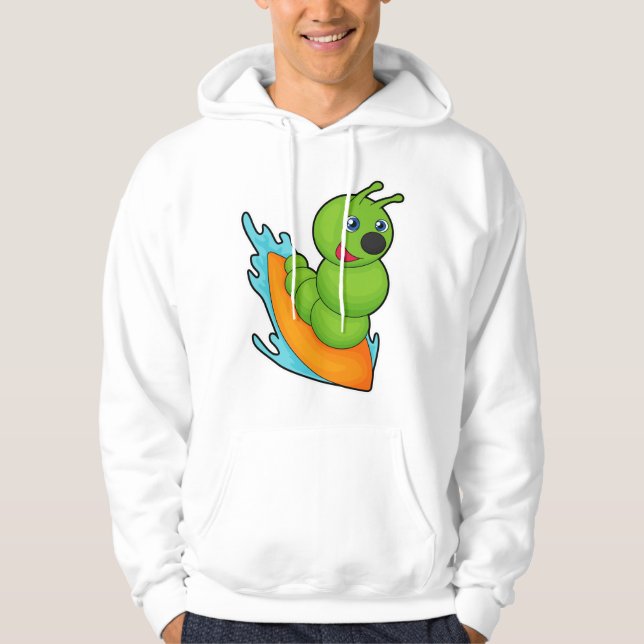 Raupe als Surfer mit Surfboard Hoodie (Vorderseite)
