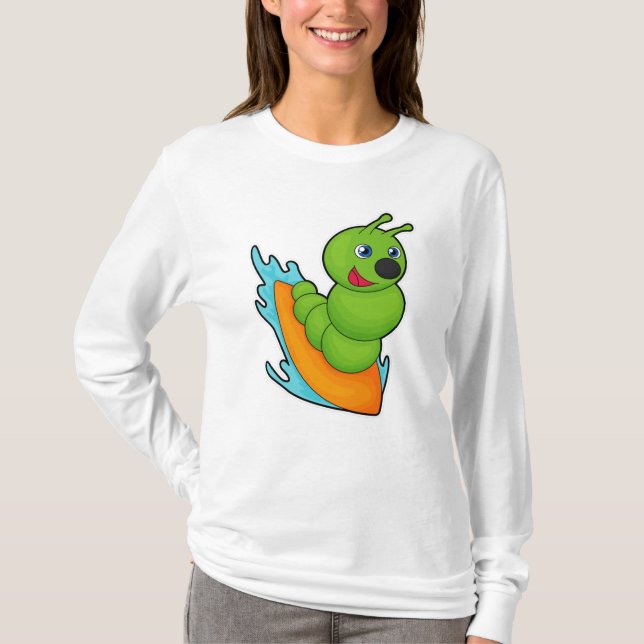 Raupe als Surfer mit Surfboard T-Shirt (Vorderseite)