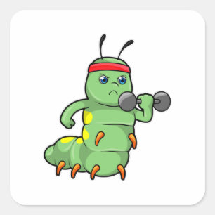 Raupe am Krafttraining mit Dumbell Quadratischer Aufkleber