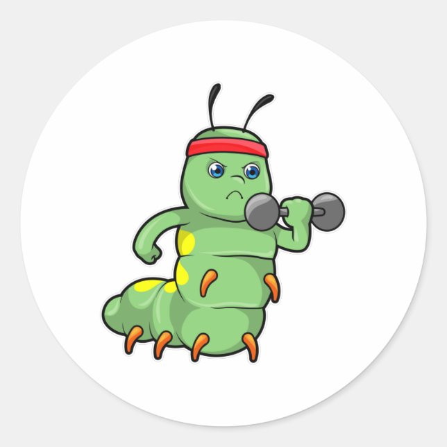 Raupe am Krafttraining mit Dumbell Runder Aufkleber (Vorderseite)