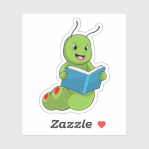 Raupe beim Lesen mit Buch Aufkleber