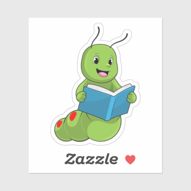 Raupe beim Lesen mit Buch Aufkleber (Blatt)