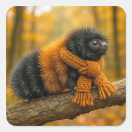 Raupe des Wollbären Herbst mit einem Scarf Quadratischer Aufkleber