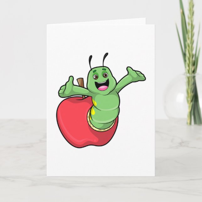 Raupe mit Apfel Karte (Vorderseite)